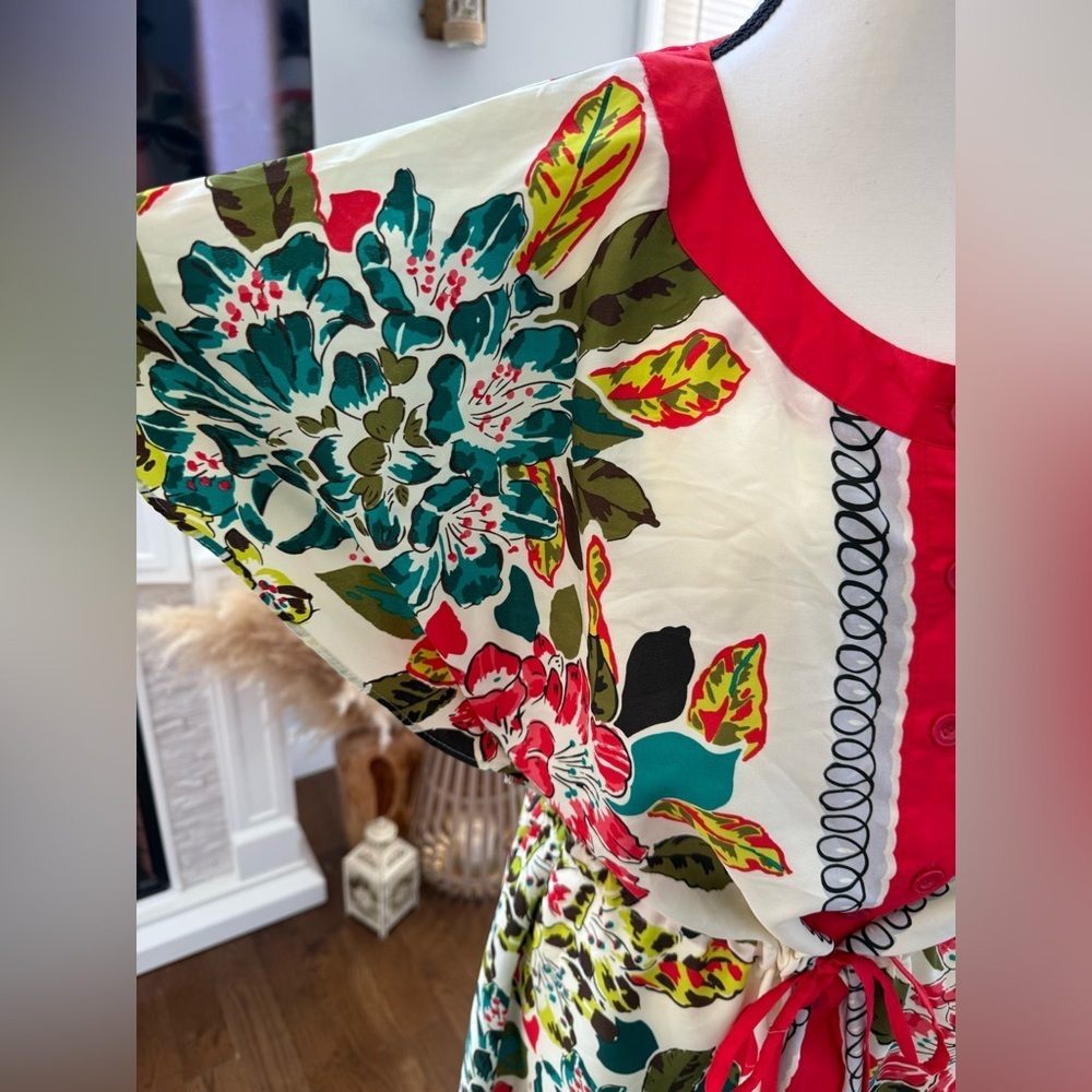 New York & Company Gorgeous Floral Midi Dress with Red and Green Accents - Picture 4 of 5